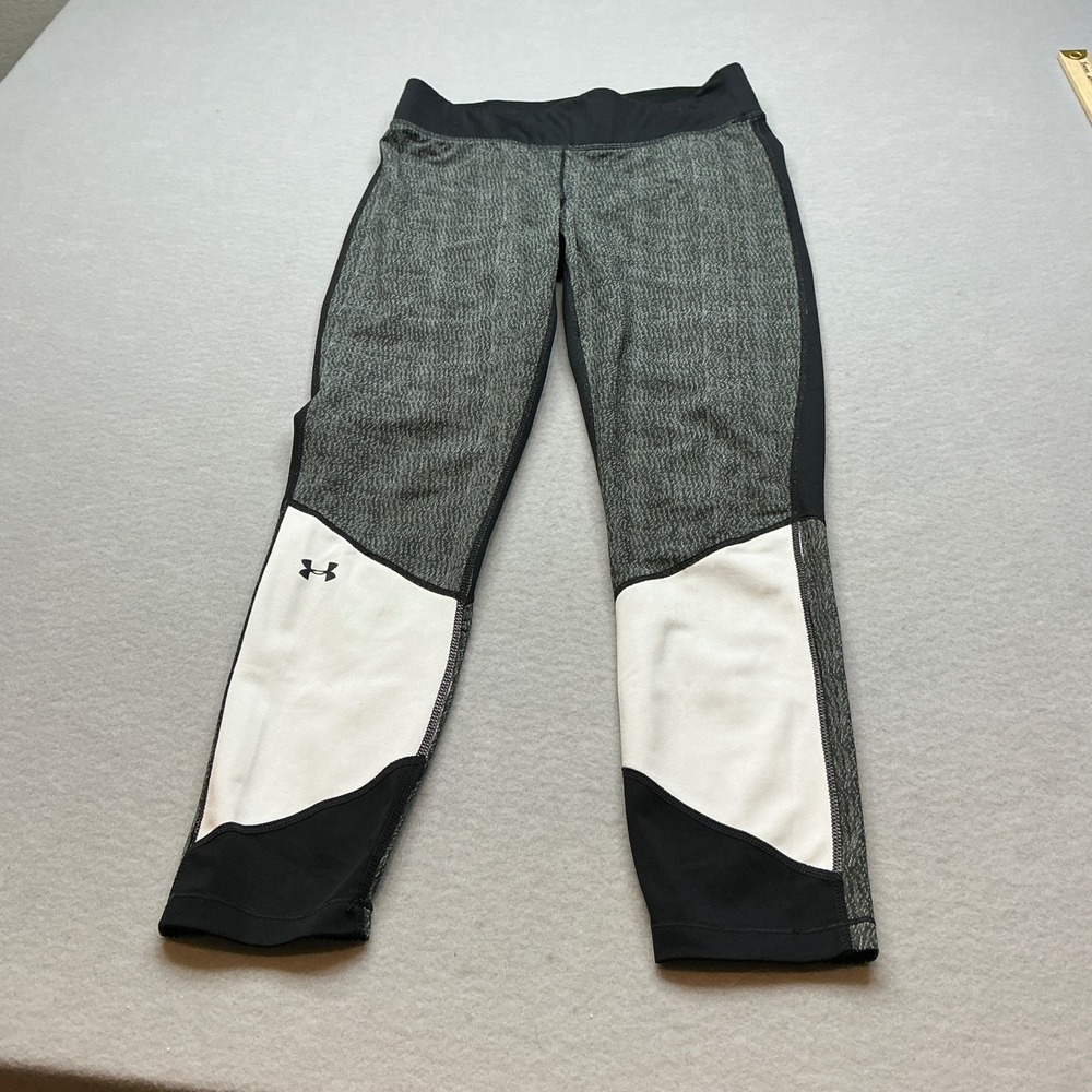 Under Armour HeatGear Compression Leggings Colorblock Gray Black White Medium MD